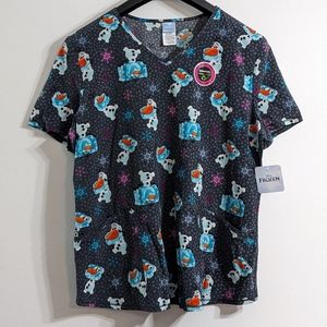 Disney Frozen Olaf Winter Themed Scrub Star V Neck Scrub Top, Size XL, NWT